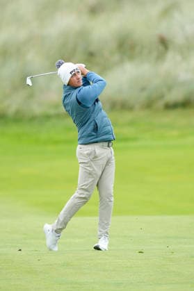 BALMEDIE, SCOTLAND - AUG 22: Joe Dean (ENG) plays from the second fairway during Round 3 at the 2026 Nexo Championship at the Trump International Golf Links, Balmedie on August 22, 2026 in Aberdeenshire, Scotland The 2026 Nexo Championship