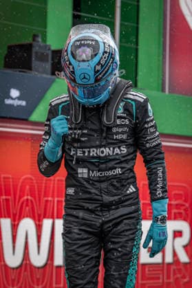 RECORD DATE NOT STATED 22nd August 2026; Circuit Zandvoort, Zandvoort, North Holland, Netherlands; Formula 1 Heineken Dutch Grand Prix 2026; Sprint Race and Qualifying Day; George Russell (63) of Great Britain and Mercedes-AMG PETRONAS Formula One Team celebrates winning the Formula 1 Heineken Dutch Grand Prix Sprint Race GodfreyxPitt
