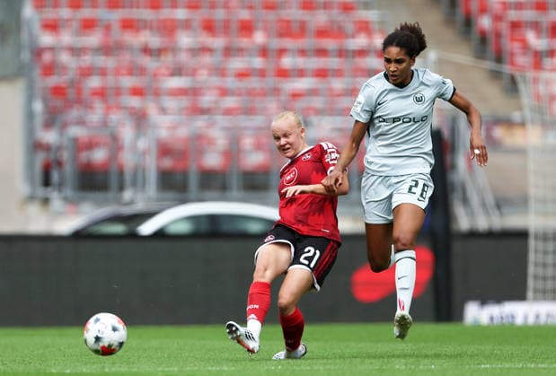 Bednorz Keira - Zicai Cora , 1.FC Nürnberg-Wolfsburg , Google-Pixel Frauen Bundesliga , , Fußball , in dem Max Morlock Stadion in Nürnberg , Bayern , Deutschland . August 22 , 2026 . Photo by: Davide Elias IPA Photo Pressefoto DENL Copyright: xDavidexEliasx
