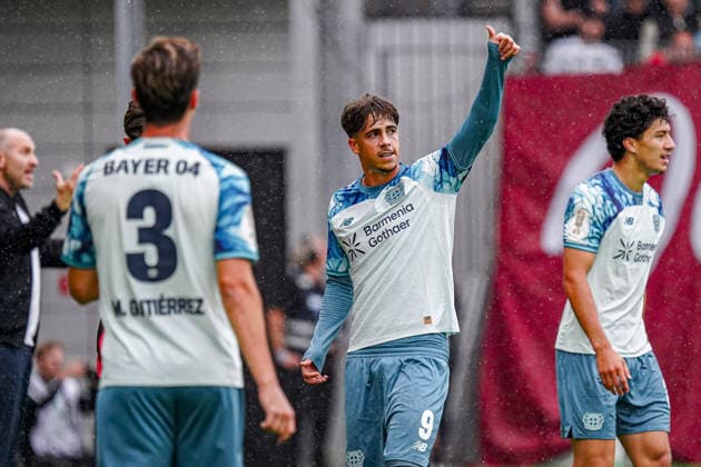 Deutschland: Fussball Saison 2026 2027 , DFB-Pokal Runde 1 1. Runde , SV Wehen Wiesbaden vs. Bayer Leverkusen - Brita-Arena (Wiesbaden) : Afonso Moreira (Bayer 04 Leverkusen, 9) Geste, Gestik, Emotion Wiesbaden Brita-Arena Deutschland Germany *** Germany Soccer Season 2026–2027, DFB Cup Round 1, SV Wehen Wiesbaden vs. Bayer Leverkusen, Brita Arena, Wiesbaden, Afonso Moreira, Bayer 04 Leverkusen, 9 Gestures, Body Language, Emotion, Wiesbaden, Brita Arena, Germany Copyright: xBennetxLongx