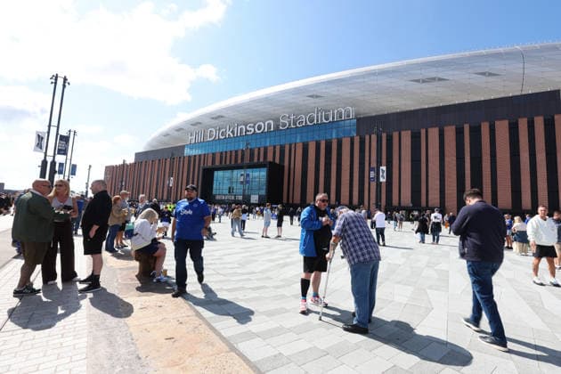 Liverpool, England, 22nd August 2026. Fans gather outside the stadium prior to the Everton vs Crystal Palace Premier League match at Hill Dickinson Stadium, Liverpool. Picture credit should read: Jessica Hornby Sportimage EDITORIAL USE ONLY. No use with unauthorised audio, video, data, fixture lists, club league logos or live services. Online in-match use limited to 120 images, no video emulation. No use in betting, games or single club league player publications. SPI_006_JH_EVERTON_CRYSTAL_PALACE SPI-4926-0006