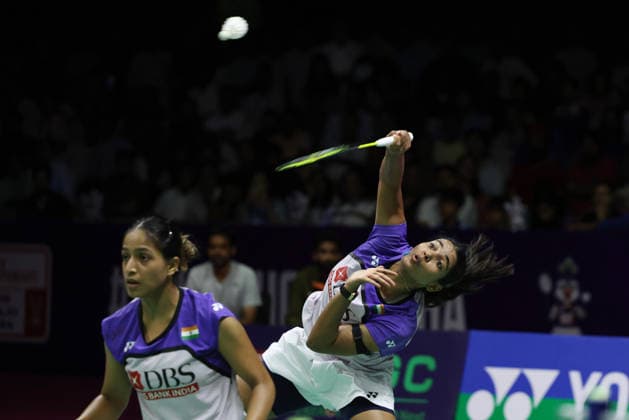 India s Treesa Jolly and Gayatri Gopichand Pullela compete during a women s doubles semifinal badminton match during the BWF World Championships 2026 at Indira Gandhi Indoor Stadium, in New Delhi on August 22, 2026. New Delhi India Copyright: xAnshumanxAkashx