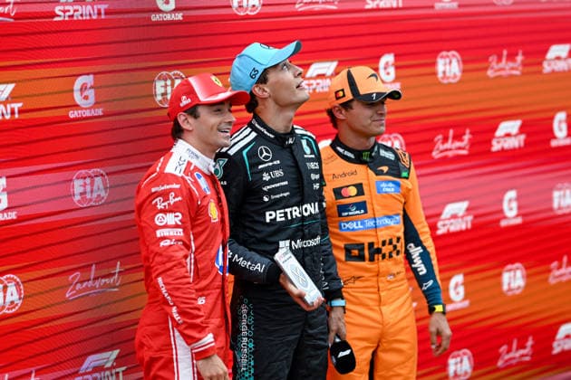 Formula One GP Zandvoort Netherlands, Saturday, August 22, 2026 Charles Leclerc 16, Scuderia Ferrari HP and George Russell 63, Mercedes-AMG Petronas F1 Team and Lando Norris 1, McLaren Mastercard F1 Team; Formula One GP Zandvoort Netherlands, Saturday, August 22, 2026 *** Formula One Grand Prix at Zandvoort, Netherlands, Saturday, August 22, 2026: Charles Leclerc (16), Scuderia Ferrari HP; George Russell (63), Mercedes AMG Petronas F1 Team; and Lando Norris (1), McLaren Mastercard F1 Team. Formula One Grand Prix at Zandvoort, Netherlands, Saturday, August 22, 2026 Copyright: xBEAUTIFULxSPORTS Erlhofx