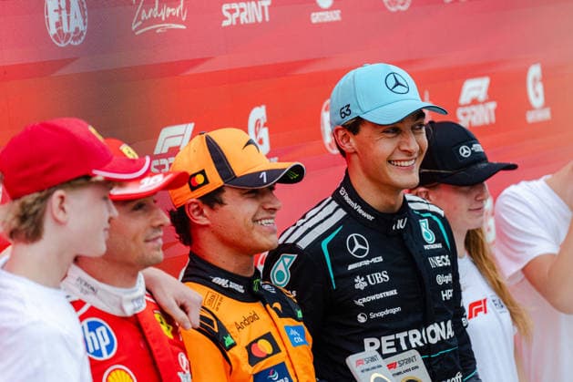 2026 Heineken Dutch F1 Grand Prix - Zandvoort George Russell of Great Britain of Mercedes-AMG PETRONAS Formula One Team and Lando Norris of Great Britain of McLaren Mastercard Formula 1 Team are seen during the 2026 Formula 1 Heineken Dutch Grand Prix at Circuit Zandvoort in Zandvoort, Netherlands on August 22, 2026. Photo by Tan Jun Da ABACAPRESS.COM Zandvoort Netherlands  Copyright: xJunxDaxTan ABACAx