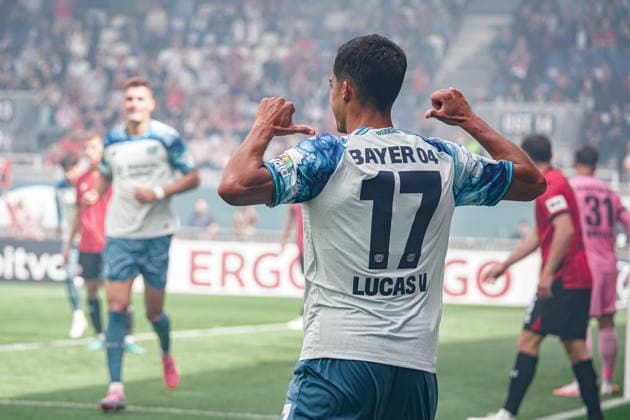 Deutschland: Fussball Saison 2026 2027 , DFB-Pokal Runde 1 1. Runde , SV Wehen Wiesbaden vs. Bayer Leverkusen - Brita-Arena (Wiesbaden) : Lucas Vazquez (Bayer 04 Leverkusen, 17) Tor, Torjubel, Jubel, Freude, Emotionen, Tor und Torjubel zum 0:2 Wiesbaden Brita-Arena Deutschland Germany *** Germany Soccer Season 2026–2027, DFB Cup Round 1, SV Wehen Wiesbaden vs. Bayer Leverkusen at Brita Arena, Wiesbaden; Lucas Vázquez (Bayer 04 Leverkusen), 17th goal, goal celebration, celebration, joy, emotions, goal, and goal celebration for the 0–2 win over Wiesbaden at Brita Arena, Germany Copyright: xBennetxLongx
