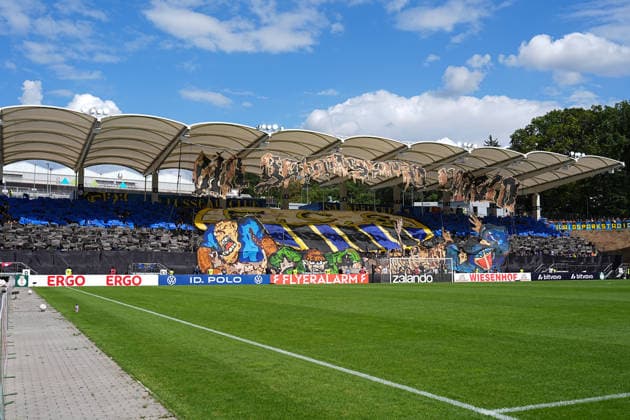 22.08.2026, xydrx, Fußball, DFB Pokal, 1. FC Saarbrücken - Hertha BSC, Saison 2026 2027, Ludwigsparkstadion: Choreografie der Fans vom 1.FC Saarbruecken DFB regulations prohibit any use of photographs as image sequences and or quasi-video. *** August 22, 2026, xydrx, Soccer, DFB Cup, 1 FC Saarbrücken vs. Hertha BSC, 2026–2027 Season, Ludwigsparkstadion: Choreography by 1 FC Saarbrücken fans. DFB regulations prohibit any use of photographs as image sequences and or quasi-video. Copyright: HMBxMedia YannisxDreimann