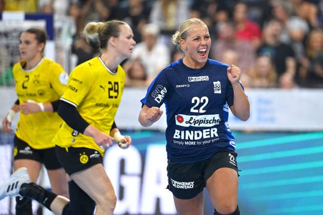 Judith Tietjen (Blomberg) Jubel,Freude,Begeisterung, Aktion, Handball Rexel Super Cup 2026 der Frauen HSG Blomberg-Lippe vs. Borussia Dortmund am 22.08.2026 SAP GARDEN Muenchen. *** Judith Tietjen Blomberg: Cheers, Joy, Excitement, Action, Women s Handball Rexel Super Cup 2026: HSG Blomberg Lippe vs. Borussia Dortmund on August 22, 2026, at SAP GARDEN in Munich