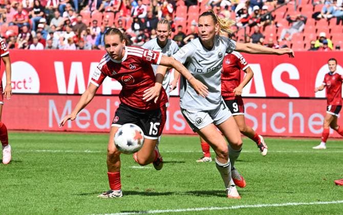 22.08.2026 - Fussball - Saison 2026 2027 - 1. Google Pixel Frauen Bundesliga - 01. Spieltag: 1. FC Nürnberg FCN ( Club Clubfrauen ) - VfL Wolfsburg - Sportfoto Zink - xwoxzix - Emöke Emoeke Papai (15, 1. FC Nürnberg FCN ) Kessya Bussy (19, VfL Wolfsburg ) *** August 22, 2026 Soccer Season 2026–2027 1 Google Pixel Women s Bundesliga Matchday 1 1 FC Nürnberg (FCN) Women s Team vs. VfL Wolfsburg Sports photo by Zink xwoxzix Emöke Emoeke Papai 15, 1 FC Nuremberg (FCN) Kessya Bussy 19, VfL Wolfsburg