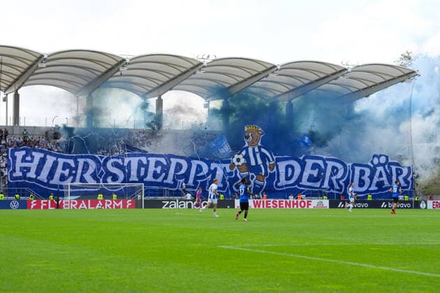 22.08.2026, xydrx, Fußball, DFB Pokal, 1. FC Saarbrücken - Hertha BSC, Saison 2026 2027, Ludwigsparkstadion: Choreografie der Fans von Hertha BSC DFB regulations prohibit any use of photographs as image sequences and or quasi-video. *** August 22, 2026, xydrx, Soccer, DFB Cup, 1. FC Saarbrücken vs. Hertha BSC, 2026–2027 Season, Ludwigsparkstadion: Choreography by Hertha BSC fans. DFB regulations prohibit any use of photographs as image sequences and or quasi-video. Copyright: HMBxMedia YannisxDreimann