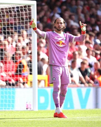 James Trafford (LU) at the Nottingham Forest v Leeds United, EPL match, at The City Ground, Nottingham, Notts., on 22nd August, 2026.  .