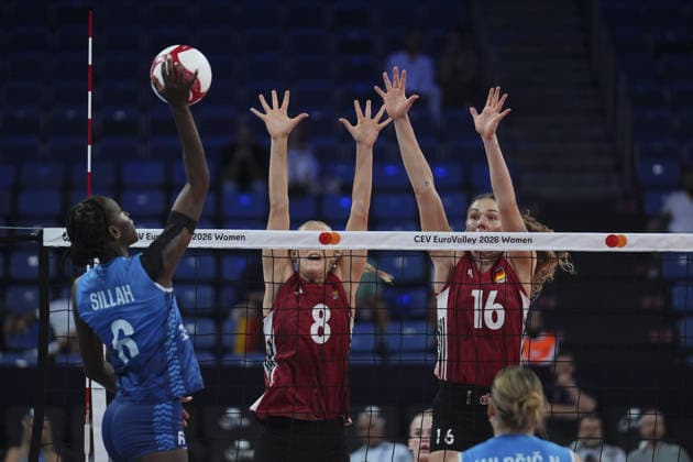 Germany v Slovenia - CEV Women s European Volleyball Championship ISTANBUL, TURKIYE - AUGUST 22: Germany s Hannah Kohn (8) in action against Slovenia s Fatoumatta Sillah (6) during their Pool A opening match of the 2026 CEV Women s European Volleyball Championship at Sinan Erdem Sports Hall in Istanbul, Turkiye, on August 22, 2026. Bunyamin Celik Anadolu Istanbul Turkey. Editorial use only. Please get in touch for any other usage.  Copyright: x2026xAnadoluxBunyaminxCelikx