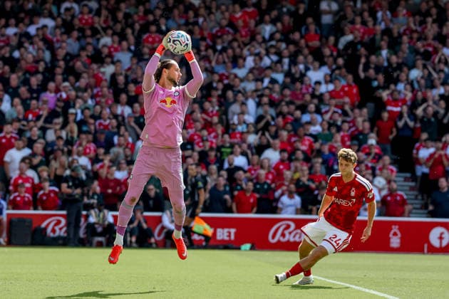 Nottingham Forest v Leeds United, Premier League Leeds United goalkeeper James Trafford (1) gathers ball during the Premier League match between Nottingham Forest and Leeds United at the City Ground, Nottingham, UK on 22 August 2026. Nottingham City Ground Nottinghamshire UK Editorial use only DataCo restrictions apply See www.football-dataco.com , Copyright: xManjitxNarotrax PSI-24717-0029