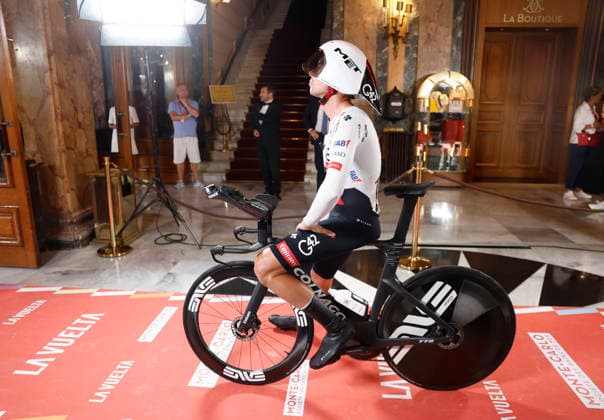 Slovene rider Domen Novak (UAE Emirates) waits for the start inside Monte Carlo s casino during Tourof Spain s first stage, a 9.4 kilometers time trial in Monaco. First stage. Time trial in Monaco (9.4 km) !ACHTUNG: NUR REDAKTIONELLE NUTZUNG!  Copyright: xJavierxLizónx GRAF3202 20260822-55021202634_1