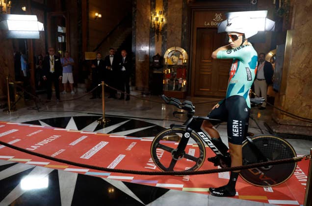Luxembourg s rider Mats Wenzel (Kern Pharm) waits for the start inside Monte Carlo s casino during Tourof Spain s first stage, a 9.4 kilometers time trial in Monaco. First stage. Time trial in Monaco (9.4 km) !ACHTUNG: NUR REDAKTIONELLE NUTZUNG!  Copyright: xJavierxLizónx GRAF3209 20260822-55021202660_1