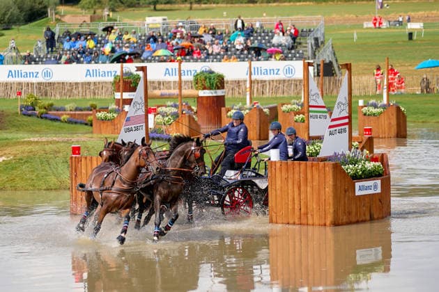 AACHEN, GERMANY - AUGUST 22: Action during the Marathon Team and Individual competition of the FEI Driving World Championship, WM, Weltmeisterschaft Four-in-Hand, Prize of schwartz Group, at Marathon Course Soers on August 22, 2026 in Aachen, Germany.  Copyright: xVitaliixKliuievx