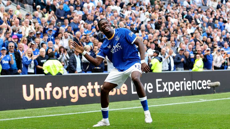 Everton v Crystal Palace, Premier League Goal 2-0 Everton forward Thierno Barry (11) scores a goal 2-0 and celebrates during the Premier League match between Everton and Crystal Palace at Hill Dickinson Stadium, Liverpool, UK on 22 August 2026. Liverpool Hill Dickinson Stadium Merseyside UK Editorial use only DataCo restrictions apply See www.football-dataco.com , Copyright: xCraigxGallowayx PSI-24740-0023