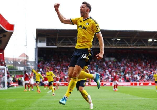 Anton Stach of Leeds United celebrates scoring the opening goal Nottingham Forest v Leeds United, Premier League Football, Football, City Ground, Nottingham, UK - 22 Aug 2026Nottingham City Ground United Kingdom EDITORIAL USE ONLY No use with unauthorised audio, video, data, fixture lists, club league logos or live services. Online in-match use limited to 120 images, no video emulation. No use in betting, games or single club league player publications.  Copyright: xMattxWest Shutterstockx 17111732am