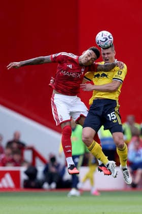 Nottingham Forest FC v Leeds United - Premier League 2026 27 Igor Jesus of Nottingham Forest and Jaka Bijol of Leeds United challenge during the Premier League match between Nottingham Forest and Leeds United at City Ground on August 22, 2026 in Nottingham, England. WARNING! This Photograph May Only Be Used For Newspaper And Or Magazine Editorial Purposes. May Not Be Used For Publications Involving 1 player, 1 Club Or 1 Competition Without Written Authorisation From Football DataCo Ltd. For Any Queries, Please Contact Football DataCo Ltd on +44 (0) 207 864 9121 Nottingham City Ground England United Kingdom Copyright: xAllstarxPicturexLibraryxLtdx