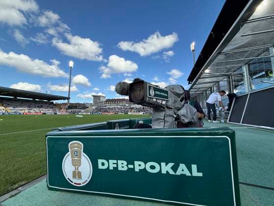 22.08.2026, Fussball DFB-Pokal 2026 27, 1.Runde, TSV 1860 München - Holstein Kiel, im Stadion an der Grünwalderstrasse in München, Kamera im Stadion mit dem DFB Pokal Logo ***DFL and DFB regulations prohibit any use of photographs as image sequences and or quasi-video.*** *** August 22, 2026, Soccer, 2026-27 DFB Cup, First Round, TSV 1860 Munich vs. Holstein Kiel, at the stadium on Grünwalderstrasse in Munich, camera inside the stadium displaying the DFB Cup logo ***DFL and DFB regulations prohibit any use of photographs as image sequences and or quasi-video***