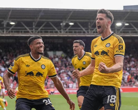 Premier League: Nottingham Forest v Leeds United Anton Stach of Leeds United celebrates his goal to make it 0-1 during the Premier League match Nottingham Forest vs Leeds United at City Ground, Nottingham, United Kingdom on 22 August 2026 (Photo by Maynard Manyowa News Images) Nottingham City Ground Nottinghamshire United Kingdom Copyright: xMaynardxManyowa NewsxImagesx