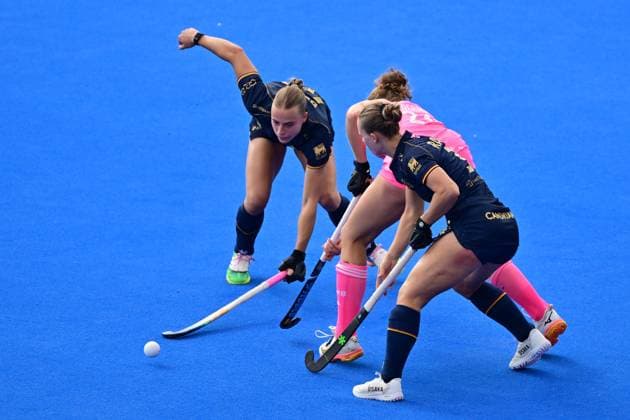 RECORD DATE NOT STATED Belgium s Camille Belis; Germany s Felicia Wiedermann and Belgium s Justine Rasir pictured during a Field hockey, Feldhockey game between Belgian national team, Nationalteam Red Panthers and Germany, at the women s 2026 Hockey World Cup, on Saturday 30 December 1899 in Wavre. The 2026 edition of the Hockey World Cup takes place in Belgium and The Netherlands from August 15 to August 30. DIRKxWAEM  x183996119x