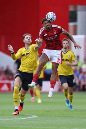 Nottingham Forest FC v Leeds United - Premier League 2026 27 Joe Rodon of Leeds United and Morgan Gibbs-White of Nottingham Forest challenge during the Premier League match between Nottingham Forest and Leeds United at City Ground on August 22, 2026 in Nottingham, England. WARNING! This Photograph May Only Be Used For Newspaper And Or Magazine Editorial Purposes. May Not Be Used For Publications Involving 1 player, 1 Club Or 1 Competition Without Written Authorisation From Football DataCo Ltd. For Any Queries, Please Contact Football DataCo Ltd on +44 (0) 207 864 9121 Nottingham City Ground England United Kingdom Copyright: xAllstarxPicturexLibraryxLtdx