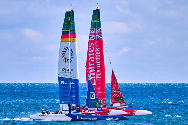 GER, Rockwool Garmany Sail Grand Prix, Sail GP, Sail GP Germany, Sassnitz, 22.-23.08.2026, Deutschland, GERMANY BY DEUTSCHE BANK - Sail GP Team - Germany; Driver - Erik Kosegarten-Heil, EMIRATES GBR - Sail GP Team - Great Britain; Driver - Dylan Fletcher, GER, Sail GP, Rockwool Germany Sail Grand Prix, Sassnitz, 22.-23.08.2026, Deutschland, Freitag, 22.08.2026, Renntag 1, *** GER, Rockwool Germany Sail Grand Prix, Sail GP, Sail GP Germany, Sassnitz, August 22–23, 2026, Germany, GERMANY BY DEUTSCHE BANK Sail GP Team Germany Driver Erik Kosegarten Heil, EMIRATES GBR Sail GP Team Great Britain Driver Dylan Fletcher, GER, Sail GP, Rockwool Germany Sail Grand Prix, Sassnitz, August 22–23, 2026, Germany, Friday, August 22, 2026, Race Day 1, Copyright: xClaudiusxRauchx