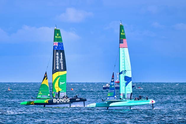 GER, Rockwool Garmany Sail Grand Prix, Sail GP, Sail GP Germany, Sassnitz, 22.-23.08.2026, Deutschland, BONDS FLYING ROOS - Sail GP Team - Australia; Driver - Tom Slingsby, U.S. SAIL GP TEAM - United States; Driver - Taylor Canfield,, GER, Sail GP, Rockwool Germany Sail Grand Prix, Sassnitz, 22.-23.08.2026, Deutschland, Freitag, 22.08.2026, Renntag 1, *** GER, Rockwool Germany Sail Grand Prix, Sail GP, Sail GP Germany, Sassnitz, August 22–23, 2026, Germany, BONDS FLYING ROOS Sail GP Team Australia Driver Tom Slingsby, U.S. Sail GP Team United States Driver Taylor Canfield, GER, Sail GP, Rockwool Germany Sail Grand Prix, Sassnitz, August 22–23, 2026, Germany, Friday, August 22, 2026, Race Day 1, Copyright: xClaudiusxRauchx