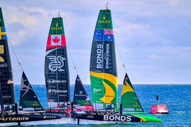 GER, Rockwool Garmany Sail Grand Prix, Sail GP, Sail GP Germany, Sassnitz, 22.-23.08.2026, Deutschland, BONDS FLYING ROOS - Sail GP Team - Australia; Driver - Tom Slingsby, NORTHSTAR - Sail GP TeaM - CANADA; Driver - Giles Scott, ARTEMIS - Sali GP Team - Sweden; Driver - Nathan Outteridge, GER, Sail GP, Rockwool Germany Sail Grand Prix, Sassnitz, 22.-23.08.2026, Deutschland, Freitag, 22.08.2026, Renntag 1, *** GER, Rockwool Germany Sail Grand Prix, Sail GP, Sail GP Germany, Sassnitz, August 22–23, 2026, Germany, BONDS FLYING ROOS Sail GP Team Australia Driver Tom Slingsby, NORTHSTAR Sail GP Team Canada Driver Giles Scott, ARTEMIS Sail GP Team Sweden Driver Nathan Outteridge, GER, Sail GP, Rockwool Germany Sail Grand Prix, Sassnitz, August 22–23, 2026, Germany, Friday, August 22, 2026, Race Day 1, Copyright: xClaudiusxRauchx