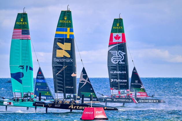 GER, Rockwool Garmany Sail Grand Prix, Sail GP, Sail GP Germany, Sassnitz, 22.-23.08.2026, Deutschland, U.S. SAIL GP TEAM - United States; Driver - Taylor Canfield,, ARTEMIS - Sali GP Team - Sweden; Driver - Nathan Outteridge, NORTHSTAR - Sail GP TeaM - CANADA; Driver - Giles Scott, GER, Sail GP, Rockwool Germany Sail Grand Prix, Sassnitz, 22.-23.08.2026, Deutschland, Freitag, 22.08.2026, Renntag 1, *** GER, Rockwool Germany Sail Grand Prix, Sail GP, Sail GP Germany, Sassnitz, August 22–23, 2026, Germany, U.S. Sail GP Team (United States), Driver Taylor Canfield; ARTEMIS Sail GP Team (Sweden), Driver Nathan Outteridge; NORTHSTAR Sail GP Team (Canada), Driver Giles Scott; GER, Sail GP, Rockwool Germany Sail Grand Prix, Sassnitz, August 22–23, 2026, Germany, Friday, August 22, 2026, Race Day 1, Copyright: xClaudiusxRauchx