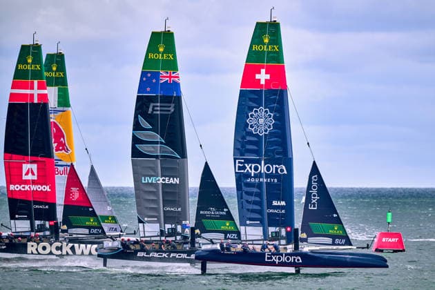 GER, Rockwool Garmany Sail Grand Prix, Sail GP, Sail GP Germany, Sassnitz, 22.-23.08.2026, Deutschland, EXPLORA JOURNEYS SWISS - Sail GP Team - Switzerland; Driver - Sebastien Schneiter, BLACK FOILS - Sail GP Team - New Zealand; Driver - Peter Burling, ROCKWOOL RACING - Sail GP Team - Denmark; Driver - Nicolai Sehested, DS AUTOMOBILES FRA - Sail GP Team - France; Driver - Quentin Delapierre, RED BULL ITALY - Sail GP Team - Italy; Driver - Phil Robertson, GER, Sail GP, Rockwool Germany Sail Grand Prix, Sassnitz, 22.-23.08.2026, Deutschland, Freitag, 22.08.2026, Renntag 1, *** GER, Rockwool Germany Sail Grand Prix, Sail GP, Sail GP Germany, Sassnitz, August 22–23, 2026, Germany, EXPLORA JOURNEYS SWISS Sail GP Team Switzerland Driver Sebastien Schneiter, BLACK FOILS Sail GP Team New Zealand Driver Peter Burling, ROCKWOOL RACING Sail GP Team Denmark Driver Nicolai Sehested, DS AUTOMOBILES FRA Sail GP Team France Driver Quentin Delapierre, RED BULL ITALY Sail GP Team Italy Driver Phil Robertson, GER, Sail GP, Rockwool Germany Sail Grand Prix, Sassnitz, August 22–23, 2026, Germany, Friday, August 22, 2026, Race Day 1, Copyright: xClaudiusxRauchx