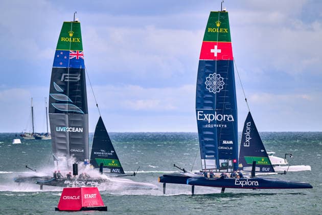 GER, Rockwool Garmany Sail Grand Prix, Sail GP, Sail GP Germany, Sassnitz, 22.-23.08.2026, Deutschland, EXPLORA JOURNEYS SWISS - Sail GP Team - Switzerland; Driver - Sebastien Schneiter, BLACK FOILS - Sail GP Team - New Zealand; Driver - Peter Burling, GER, Sail GP, Rockwool Germany Sail Grand Prix, Sassnitz, 22.-23.08.2026, Deutschland, Freitag, 22.08.2026, Renntag 1, *** GER, Rockwool Germany Sail Grand Prix, Sail GP, Sail GP Germany, Sassnitz, August 22–23, 2026, Germany, EXPLORA JOURNEYS SWISS Sail GP Team Switzerland driver Sebastien Schneiter, BLACK FOILS Sail GP Team New Zealand driver Peter Burling, GER, Sail GP, Rockwool Germany Sail Grand Prix, Sassnitz, August 22–23, 2026, Germany, Friday, August 22, 2026, Race Day 1, Copyright: xClaudiusxRauchx
