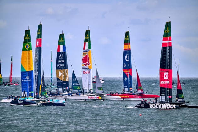 GER, Rockwool Garmany Sail Grand Prix, Sail GP, Sail GP Germany, Sassnitz, 22.-23.08.2026, Deutschland, Startfeld, ROCKWOOL RACING - Sail GP Team - Denmark; Driver - Nicolai Sehested, LOS GALLOS - Sail GP Team - Spain; Driver - Diego Botin, RED BULL ITALY - Sail GP Team - Italy; Driver - Phil Robertson, DS AUTOMOBILES FRA - Sail GP Team - France; Driver - Quentin Delapierre, EXPLORA JOURNEYS SWISS - Sail GP Team - Switzerland; Driver - Sebastien Schneiter, MUBADALA BRAZIL - Sail GP Team - Brazil; Driver - Martine Grael, GER, Sail GP, Rockwool Germany Sail Grand Prix, Sassnitz, 22.-23.08.2026, Deutschland, Freitag, 22.08.2026, Renntag 1, *** GER, Rockwool Germany Sail Grand Prix, Sail GP, Sail GP Germany, Sassnitz, August 22–23, 2026, Germany, Starting Grid, ROCKWOOL RACING Sail GP Team Denmark Driver Nicolai Sehested, LOS GALLOS Sail GP Team Spain Driver Diego Botín, RED BULL ITALY Sail GP Team Italy Driver Phil Robertson, DS AUTOMOBILES FRA Sail GP Team France Driver Quentin Delapierre, EXPLORA JOURNEYS SWISS Sail GP Team Switzerland Driver Sebastien Schneiter, MUBADALA BRAZIL Sail GP Team Brazil Driver Martine Grael, GER, Sail GP, Rockwool Germany Sail Grand Prix, Sassnitz, August 22–23, 2026, Germany, Friday, August 22, 2026, Race Day 1, Copyright: xClaudiusxRauchx