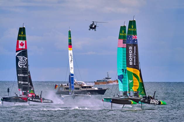 GER, Rockwool Garmany Sail Grand Prix, Sail GP, Sail GP Germany, Sassnitz, 22.-23.08.2026, Deutschland, BONDS FLYING ROOS - Sail GP Team - Australia; Driver - Tom Slingsby, U.S. SAIL GP TEAM - United States; Driver - Taylor Canfield,, GERMANY BY DEUTSCHE BANK - Sail GP Team - Germany; Driver - Erik Kosegarten-Heil, NORTHSTAR - Sail GP TeaM - CANADA; Driver - Giles Scott, GER, Sail GP, Rockwool Germany Sail Grand Prix, Sassnitz, 22.-23.08.2026, Deutschland, Freitag, 22.08.2026, Renntag 1, *** GER, Rockwool Germany Sail Grand Prix, Sail GP, Sail GP Germany, Sassnitz, August 22–23, 2026, Germany, BONDS FLYING ROOS Sail GP Team Australia Driver Tom Slingsby, U.S. SAIL GP TEAM United States Driver Taylor Canfield, GERMANY BY DEUTSCHE BANK Sail GP Team Germany Driver Erik Kosegarten Heil, NORTHSTAR Sail GP Team CANADA Driver Giles Scott, GER, Sail GP, Rockwool Germany Sail Grand Prix, Sassnitz, August 22–23, 2026, Germany, Friday, August 22, 2026, Race Day 1, Copyright: xClaudiusxRauchx