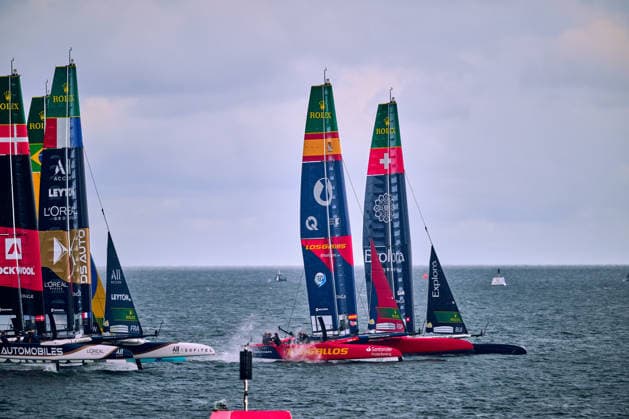 GER, Rockwool Garmany Sail Grand Prix, Sail GP, Sail GP Germany, Sassnitz, 22.-23.08.2026, Deutschland, Startfeld, EXPLORA JOURNEYS SWISS - Sail GP Team - Switzerland; Driver - Sebastien Schneiter, LOS GALLOS - Sail GP Team - Spain; Driver - Diego Botin, DS AUTOMOBILES FRA - Sail GP Team - France; Driver - Quentin Delapierre, ROCKWOOL RACING - Sail GP Team - Denmark; Driver - Nicolai Sehested, GER, Sail GP, Rockwool Germany Sail Grand Prix, Sassnitz, 22.-23.08.2026, Deutschland, Freitag, 22.08.2026, Renntag 1, *** GER, Rockwool Germany Sail Grand Prix, Sail GP, Sail GP Germany, Sassnitz, August 22–23, 2026, Germany, Starting Grid, EXPLORA JOURNEYS SWISS Sail GP Team Switzerland Driver Sebastien Schneiter, LOS GALLOS Sail GP Team Spain Driver Diego Botin, DS AUTOMOBILES FRA Sail GP Team France Driver Quentin Delapierre, ROCKWOOL RACING Sail GP Team Denmark Driver Nicolai Sehested, GER, Sail GP, Rockwool Germany Sail Grand Prix, Sassnitz, August 22–23, 2026, Germany, Friday, August 22, 2026, Race Day 1, Copyright: xClaudiusxRauchx
