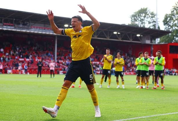 Tarik Muharemovic of Leeds United celebrates at the end of the match Nottingham Forest v Leeds United, Premier League Football, Football, City Ground, Nottingham, UK - 22 Aug 2026Nottingham City Ground United Kingdom EDITORIAL USE ONLY No use with unauthorised audio, video, data, fixture lists, club league logos or live services. Online in-match use limited to 120 images, no video emulation. No use in betting, games or single club league player publications.  Copyright: xMattxWest Shutterstockx 17111732ax