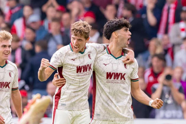Germany, Cottbus, LEAG Energie Stadion, 22.08.2026, DFB Pokal 2026 27, 1. Runde, FC Energie Cottbus vs. FC Augsburg, Kristijan Jakic (FC Augsburg) und Rodrigo Ribeiro (FC Augsburg) bejubelt den Treffer zum 0:2, Photo by Eibner Pressefoto Tino Henschel DFB Pokal 2026 27, 1. Runde, FC Energie Cottbus vs. FC Augsburg Cottbus *** Germany, Cottbus, LEAG Energie Stadium, August 22, 2026, 2026–27 DFB Cup, First Round, FC Energie Cottbus vs. FC Augsburg, Kristijan Jakic (FC Augsburg) and Rodrigo Ribeiro (FC Augsburg) celebrate the goal that made it 0–2, Photo by Eibner Pressefoto Tino Henschel, DFB Cup 2026–27, First Round, FC Energie Cottbus vs. FC Augsburg, Cottbus Copyright: xEibnerxPressefotox