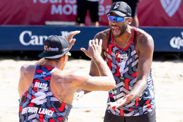 August 22, 2026, Montreal, Quebec, Canada: EVANDRO GONCALVES OLIVEIRA JUNIOR and ARTHUR DIEGO MARIANO LANCI from Brazil in match against Trevor Crabb and Chase Budinger from USA in round of 12 at Beach Pro Tour at Parc Jean-Drapeau in Montreal, Quebec, Canada on 2026-08-22 VOLLEYBALL: Beach Pro Tour Montreal 2026  - ZUMAl189 20260822_zsp_l189_024 Copyright: xYannickxLegarex