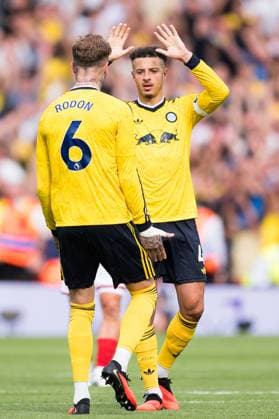 Joe Rodon (left) and Ethan Ampadu (c) (right) of Leeds United celebrate at full time Nottingham Forest v Leeds United, Premier League, Football, The City Ground, Nottingham, UK - 22 Aug 2026Nottingham The City Ground United Kingdom EDITORIAL USE ONLY No use with unauthorised audio, video, data, fixture lists, club league logos or live services. Online in-match use limited to 120 images, no video emulation. No use in betting, games or single club league player publications.  Copyright: xWiredxPhotos Shutterstockx 17112526cb