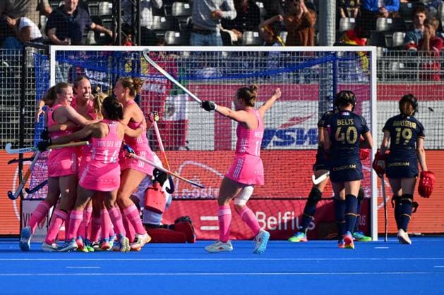 RECORD DATE NOT STATED German players celebrate after scoring during a Field hockey, Feldhockey game between Belgian national team, Nationalteam Red Panthers and Germany, at the women s 2026 Hockey World Cup, on Saturday 30 December 1899 in Wavre. The 2026 edition of the Hockey World Cup takes place in Belgium and The Netherlands from August 15 to August 30. DIRKxWAEM  x184002203x
