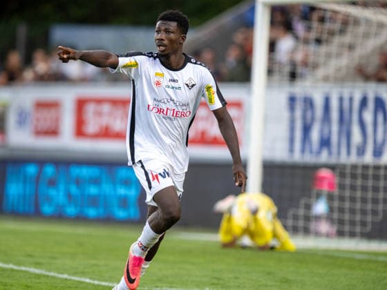 SOCCER - BL, Altach vs Hartberg ALTACH,AUSTRIA,22.AUG.26 - SOCCER - ADMIRAL Bundesliga, SCR Altach vs TSV Hartberg. Image shows the rejoicing of Ousmane Diawara (Altach).  GEPAxpictures xOliverxLerch