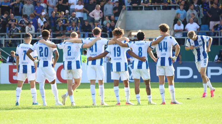 22.08.2026, xrekx, Fussball DFB Pokal 1.Runde, 1.FC Saarbruecken - Hertha BSC Berlin v.l. Luca Schuler (Hertha BSC) traf vom Punkt (DFL DFB REGULATIONS PROHIBIT ANY USE OF PHOTOGRAPHS as IMAGE SEQUENCES and or QUASI-VIDEO) Saarbruecken *** August 22, 2026, xrekx, Soccer DFB Cup 1st Round, 1. FC Saarbrücken vs. Hertha BSC Berlin v. Luca Schuler; Hertha BSC scored from the penalty spot. DFL and DFB regulations prohibit any use of photographs as image sequences and or quasi-video. Saarbrücken