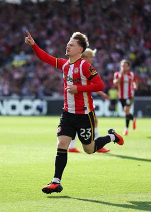 22nd August 2026; Gtech Community Stadium, Brentford, London, England; Premier League Football, Brentford versus Tottenham Hotspur; Keane Lewis-Potter of Brentford celebrates after scoring his sides 1st goal in the 12th minute to make it 1-0 JohnxPatrickxFletcher