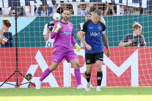 22.08.2026, xrekx, Fussball DFB Pokal 1.Runde, 1.FC Saarbruecken - Hertha BSC Berlin v.l. Marius Gersbeck (Hertha BSC) Florian Pick (1.FC Saarbruecken) Elfmeter verschossen (DFL DFB REGULATIONS PROHIBIT ANY USE OF PHOTOGRAPHS as IMAGE SEQUENCES and or QUASI-VIDEO) Saarbruecken *** August 22, 2026, xrekx, Soccer DFB Cup First Round, 1 FC Saarbrücken vs. Hertha BSC Berlin, Marius Gersbeck (Hertha BSC), Florian Pick (1 FC Saarbrücken), missed penalty kick. DFL and DFB regulations prohibit any use of photographs as image sequences and or quasi-video. Saarbrücken