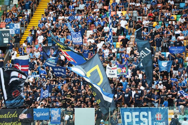Fans during the Serie A soccer match between Udinese and Como at the Friuli Stadium in Udine, north east Italy - August 22, 2026. - Soccer  Copyright: xAndreaxBressanutti LaPressex