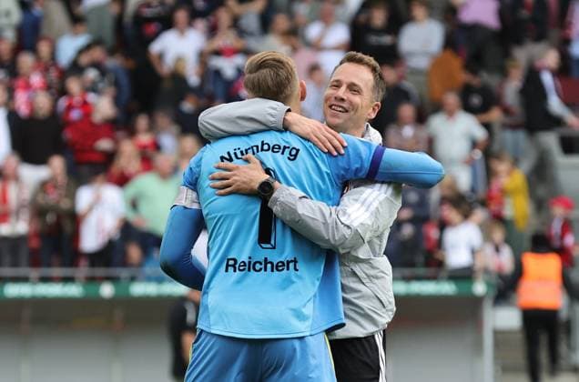 22.08.2026 - Fussball - Saison 2026 2027 - DFB Pokal Vereinspokal - 01. Runde: Viktoria Köln - 1. FC Nürnberg Nuernberg FCN ( Club ) - Sportfoto Zink DaMa - xdaxmax - regulations prohibit any use of photographs as image sequences and or quasi-video - Jubel Freude nach Spielende - Jan Reichert (1, 1. FC Nürnberg FCN ) Dennis Neudahm (Torwarttrainer 1. FC Nürnberg FCN ) *** August 22, 2026 Soccer Season 2026–2027 DFB Cup Club Cup First Round Viktoria Cologne 1 FC Nuremberg Nuremberg FCN Club Sports Photo Zink DaMa xdaxmax regulations prohibit any use of photographs as image sequences and or quasi-video JubJubilation at the end of the game Jan Reichert 1, 1 FC Nuremberg FCN Dennis Neudahm, goalkeeper coach for 1 FC Nuremberg FCN