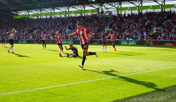 Vitaly Janelt celebrates scoring a goal after making it 2-0 Brentford v Tottenham Hotspur, Premier League Football, Football, Gtech Community Stadium, London, UK - 22 Aug 2026London Gtech Community Stadium United Kingdom EDITORIAL USE ONLY No use with unauthorised audio, video, data, fixture lists, club league logos or live services. Online in-match use limited to 120 images, no video emulation. No use in betting, games or single club league player publications.  Copyright: xJavierxGarcia Shutterstockx 17111783v