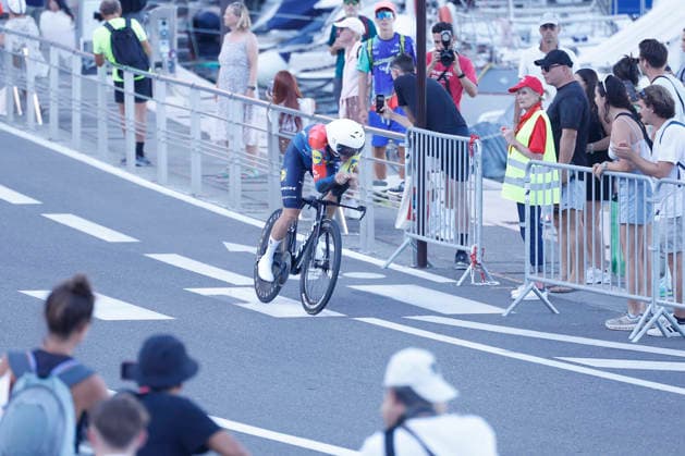A Lidl Trek rider in action during Tour of Spain s first stage, a 9.4 kilometers time trial in Monaco, 22 August 2026. First stage. Time trial in Monaco (9.4 km) !ACHTUNG: NUR REDAKTIONELLE NUTZUNG!  Copyright: xJavierxLizónx GRAF3273 20260822-55021203555_1