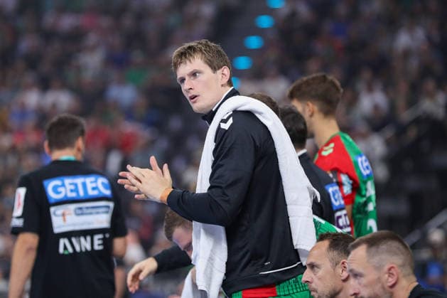 22.08.2026, xgox, Handball - Rexel Super-Cup, SC Magdeburg - Füchse Berlin emspor, v.l. Oskar Vind Rasmussen (Magdeburg, 9) Jubel, Torjubel, jubelt ueber das Tor, celebrate the goal, celebration München *** August 22, 2026, xgox, Rexel Super Cup Handball, SC Magdeburg vs. Füchse Berlin emspor, from left: Oskar Vind Rasmussen (Magdeburg), 9, cheering, goal celebration, celebrating the goal, celebration, Munich