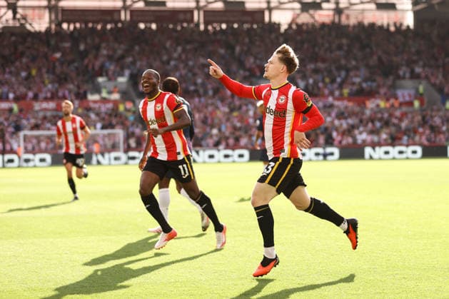Brentford v Tottenham Hotspur 22 August 2026, London - Premier League Football - Brentford v Tottenham Hotspur - Keane Lewis-Potter of Brentford celebrates their first goal - Photo: Jacques Feeney Offside. London UK *** Brentford gegen Tottenham Hotspur, 22. August 2026, London, Premier League, Fußball: Brentford gegen Tottenham Hotspur – Keane Lewis Potter von Brentford feiert das erste Tor. Foto: Jacques Feeney, Offside, London, Großbritannien  Copyright: xJacquesxFeeneyx xOffsidexOffside